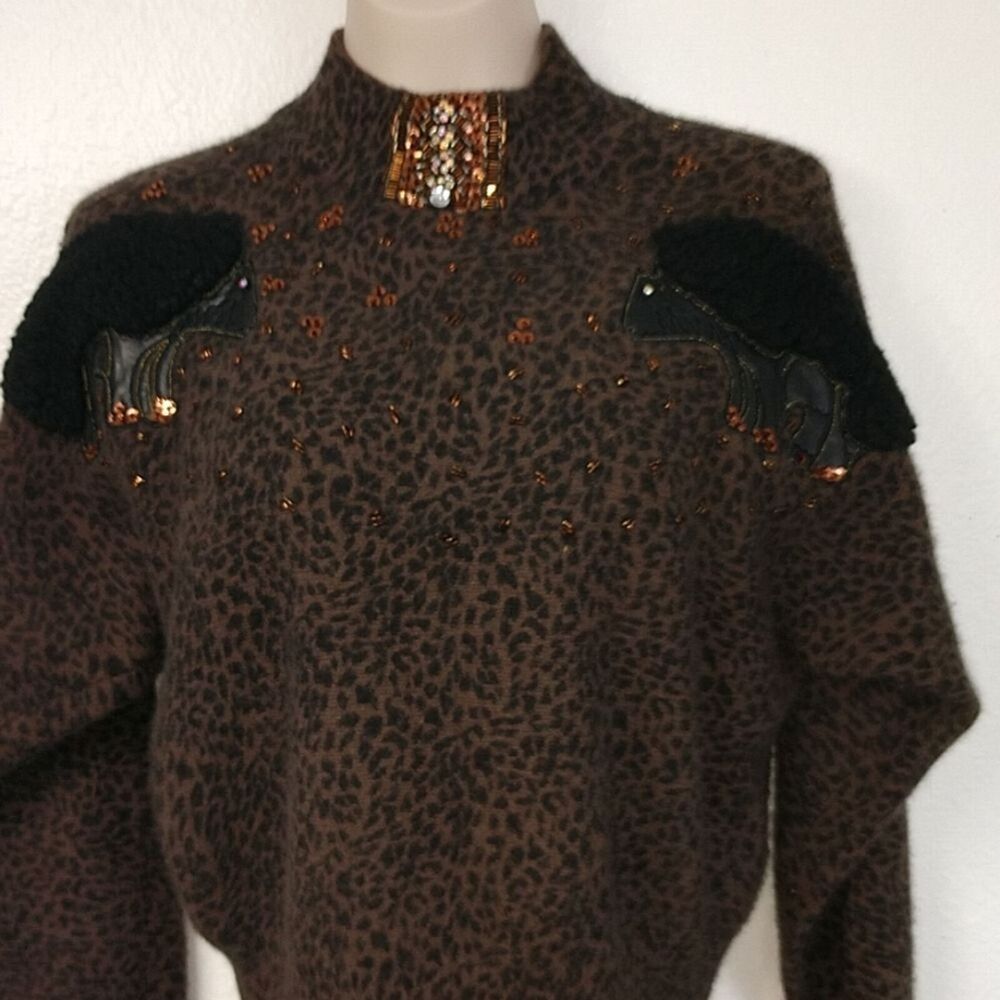 Cedars Women's Angora sequins animal print sweater Sm